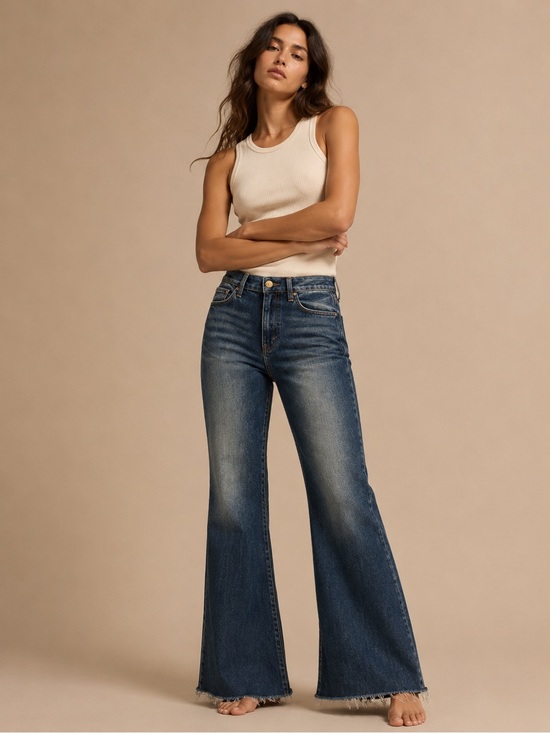 Risen Jeans Denim - Risen High Rise Raw Hem Flare Jeans Size 13/31